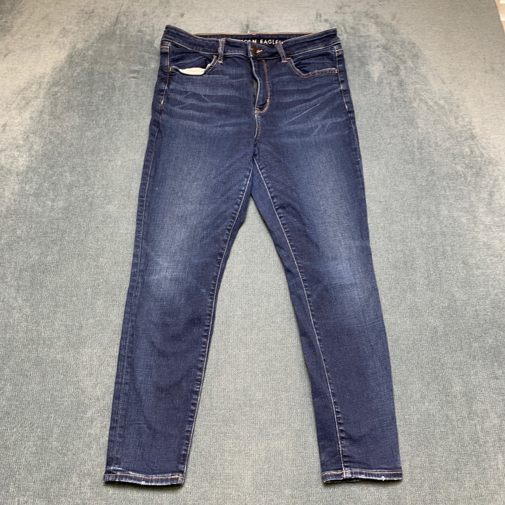 American Eagle Outfitters Super Stretch Womens 12 Blue Denim Cotton Whiskering